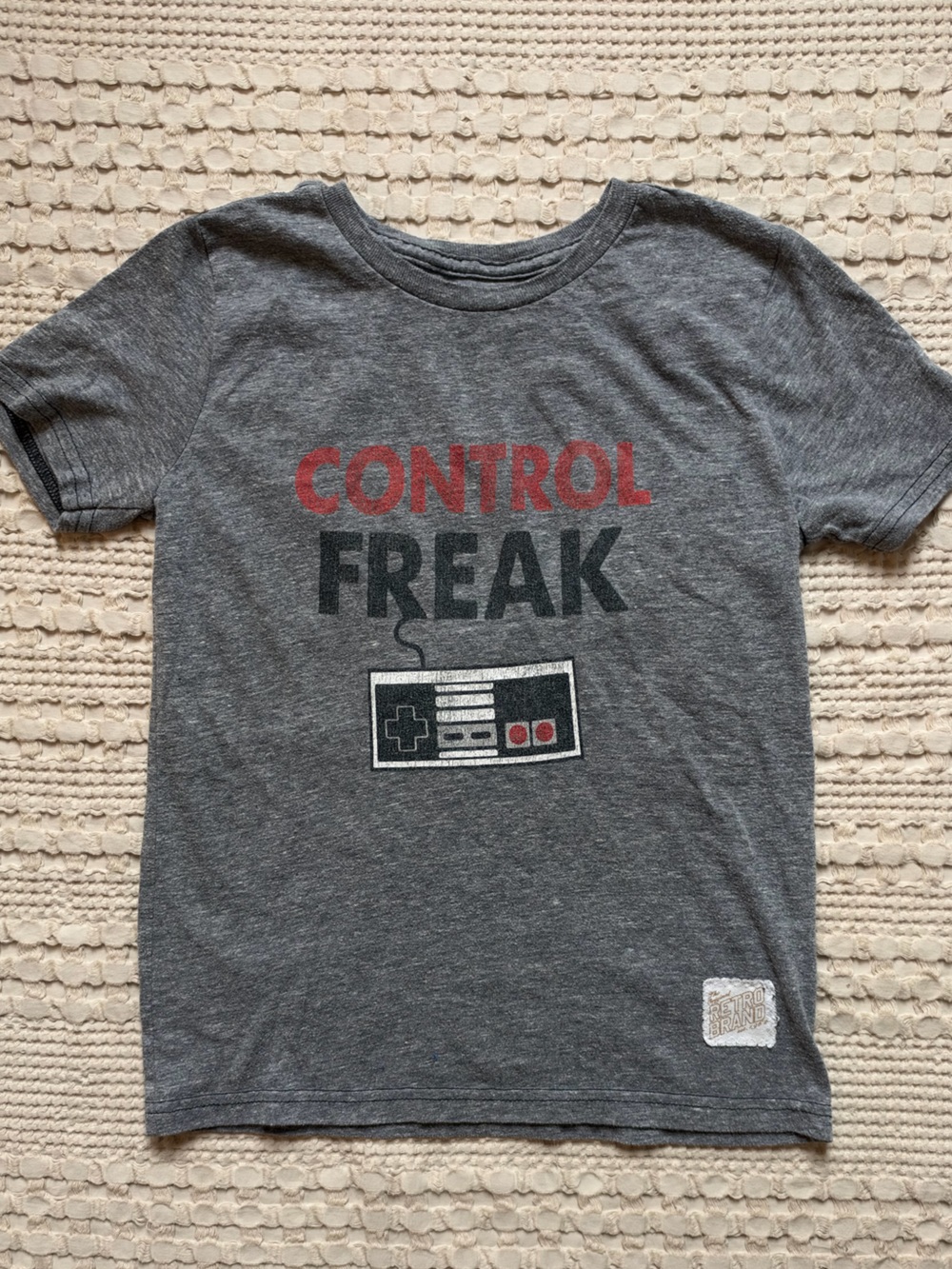 Original Retro Brand Grey 'Control Freak' Graphic Tee with Red Accents
